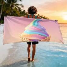 1pc Ice Cream Themed Beach Towel, Soft, Absorbent, Quick-Dry, Italian Ice Cream Shop Style, Suitable For Swimming, Camping And Travel, Essential For Summer Beach Trips - 6 - View 3
