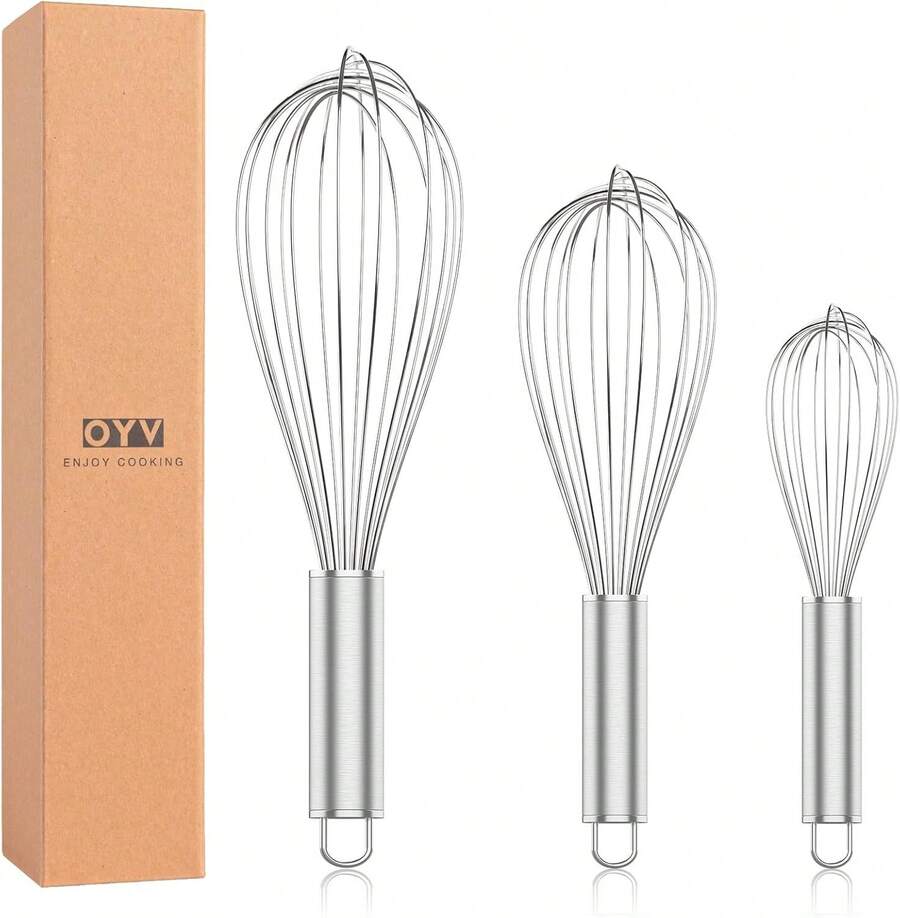 Stainless Steel Whisk Set 8" Kitchen Whisk Balloon Whisk Kitchen Wisk Wire Whisks For Cooking, Whisking, Blending, Beating, Stirring-3 Pack - 查看 1