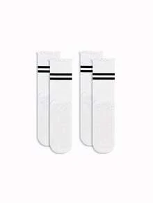 1/2/3 Pairs Cuffed Striped Yoga Socks, Non-Slip Mid-Calf Socks For Pilates, Fitness, Workout - Multicolor - View 18