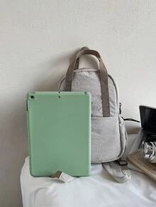 1 pieza Mochila unisex de tela de nailon de unicolor, bolso multifuncional y bolso de hombro adecuado para estudiantes universitarios, cierre con cremallera, uso diario (con monedero) - Beis - Ver 4