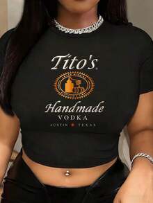 Tito'S Handmade Vodka Women'S Black Crop Top T-Shirt - Official Merchandise - màu đen - Xem 2