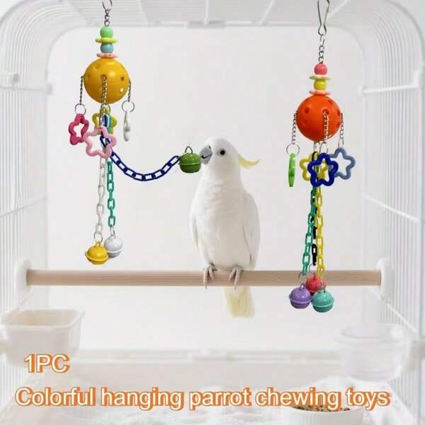 Colorful Hanging Parrot Chew Toy, Star-Shaped With Metal Bell, Bright-Colored Bird Cage Accessory, Durable And Bite-Resistant, Interactive Toy For Small Birds Like Parakeets, Cockatiels And Other Small Avians