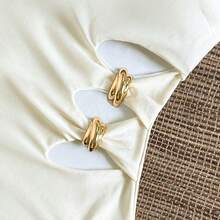Swim Vcay Solid Color Tie Shoulder, Waist Hollow Metal Decor, Elegant Vacation One Piece Swimsuit For Women - Marrón - Ver 4