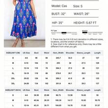 Acelitt Sky Blue Ditsy Floral Petal Sleeve V-Neck High Waist Maxi Dress Elegant Summer - Multicolor - Ver 4