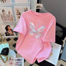 Camiseta blanca de algodón puro de manga corta para mujer, estilo popular de verano 2024, holgada y estilizadora, diseño único. - Negro - Ver 5