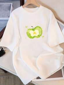 Women's 100% Cotton T-Shirt. Short-Sleeved Cotton T-Shirt For Women With An Exclusive Design And Print. New Summer 2026 Collection, Loose-Fitting, Half-Sleeve Top With A Fitted Cut. Lightweight, Breathable, A Summer Hit. - 白色 - 查看 12