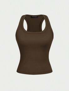 Camiseta sin mangas cuadrada Floreya para mujer, top casual de verano de ajuste ceñido sin mangas para capas, sencillo pero elegante, estilo deportivo, versátil para todas las estaciones en color blanco - Marrón - Ver 3