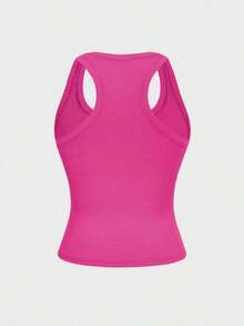 Camiseta de tirantes de mujer Floreya con cuello cuadrado, top corto casual de ajuste ceñido sin mangas, versátil para usar por sí solo o en capas, estilo minimalista francés, apto para todas las estaciones, verano - Rosado Sandía - Ver 4