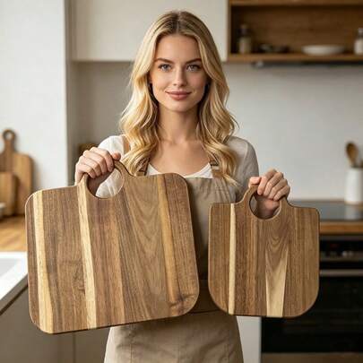 1/2 Pcs Rosewood Cutting Board - Wooden Kitchen Chopping Board, Fashionable Round Handle, Solid Wood, For Cutting Meat, Cheese, Bread, Vegetables And Fruits - Charcuterie Board Cheese Serving Platter, Ideal For Food Slicing And Display, Portable Camping Cutting Board, Essential For Modern Farmhouse Kitchen. Autumn Kitchen Essentials. Christmas Gift, Mother's Day Gift, Housewarming Gift, Gift For Friends.