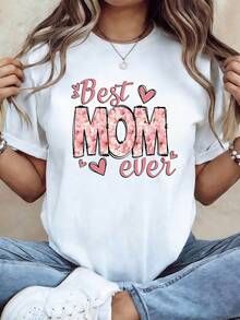 Camiseta de tela suave, estilo dulce y acogedor, con estampado de flores rosas, la palabra "MOM" y "La mejor mamá del mundo", camiseta de talla grande para mujer, adecuada para el Día de la Madre, reuniones familiares, actividades entre padres e hijos y uso diario casual, camiseta de moda de manga corta. - Blanco - Ver 1
