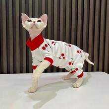 秋冬季斯芬克斯猫服装，无毛猫背心，卡通全覆盖猫咪服装，防掉毛 - 紅色 - 查看 4