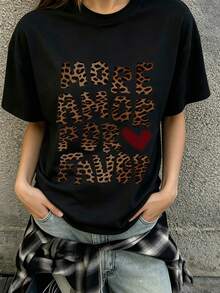 Women's Summer Fashion Short Sleeve T-Shirt Casual Outdoor Fashion 'Letter' Printed Loose Casual Women's T-Shirt - 黑色 - 查看 1