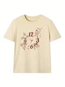 Short-Sleeve T-Shirt With Clock And Cupcake And Rabbit Details, Fashionable Short-Sleeve T-Shirt For Spring And Summer 2026, Made In Mexico, 180 Grams. Cartoon Print, Couple Design, Suitable For Indoor Or Outdoor Wear. Crew Neck, Unisex, Ideal For Office And Leisure. One-Piece Pack. - APR-P631577SLNDXZGY406 - 查看 2
