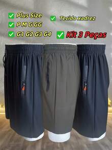 Kit Of 3 Men's Bermuda Shorts, Imported Men's Polyamide, Cool Silk Finish, Elastane, Casual, Quick-Drying. - 墨綠色 - 查看 1