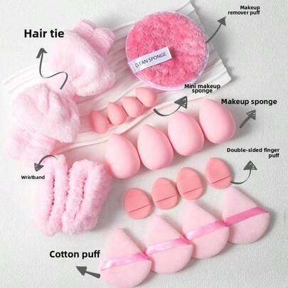 Set de 20 piezas - Herramientas de maquillaje de belleza - Esponja de belleza - Esponja suave - Borla de polvo - Esponja de maquillaje de doble uso para uso seco y húmedo