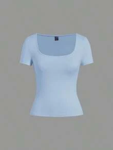 Set de 3 camisetas de punto para mujer, multicolor, camisetas básicas de primavera/verano para mujer, tops ajustados básicos, paquete de tops básicos, tops básicos para mujer, tops de ajuste ceñido, tops básicos, tops de mujer de cuello cuadrado, tops de verano para mujer, tops de manga corta para mujer, tops de verano para mujer, camisetas de mujer - Multicolor - Ver 11