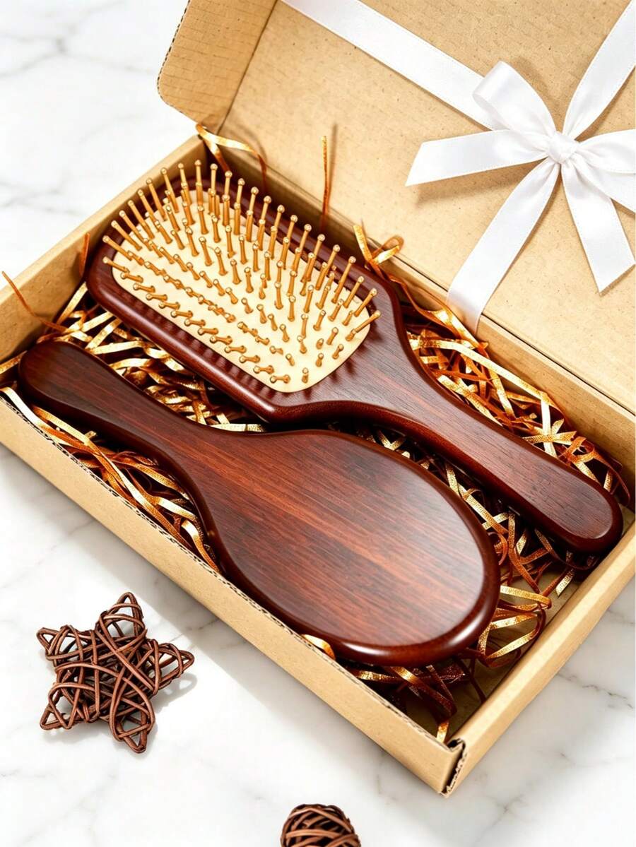 Bộ 2 lược chải tóc hình bầu dục bằng tre, có đệm khí, kèm hộp đựng, lược chải tóc chống rối bằng tre tự nhiên, lược massage tóc êm ái, giúp tóc bóng mượt và thúc đẩy sự phát triển của tóc. - Nhiều màu - Xem 1