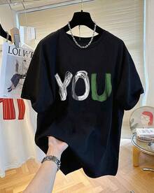 Camiseta de manga corta de algodón puro, estilo americano, de marca de moda, de corte holgado para mujer, top casual versátil y de gran  en verano. - Negro - Ver 6
