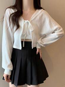 1 chiếc khăn choàng nữ kiểu dáng mới, tay dài buộc dây, tay phồng, áo khoác cardigan ngắn, áo choàng chống nắng. - Nhiều màu - Xem 7