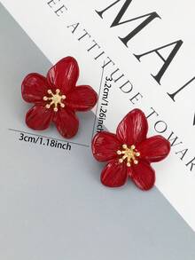 1 Pair Minimalist Elegant Retro Versatile Luxury Creative Fresh Floral Earrings - Red - View 3