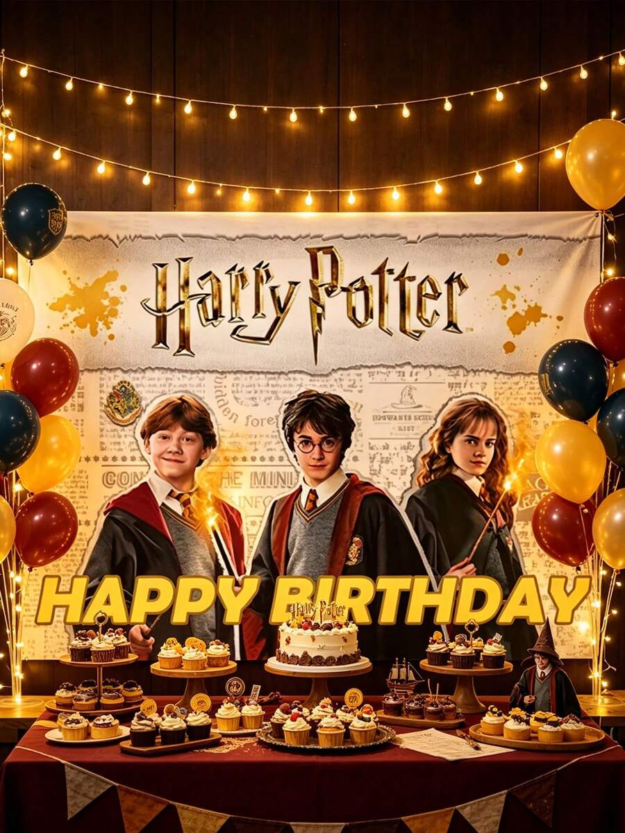 Tela de fondo para sesión de fotos de fiesta de cumpleaños con el castillo mágico de Harry Potter, decoración de escenario para fiesta de cumpleaños familiar, tela colgante para fondo de sesión de fotos - Multicolor - Ver 1