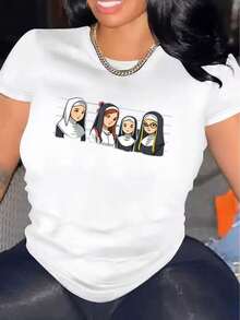 Camiseta casual de manga corta para mujer Halloween, 1 pieza, 100% algodón pesado - Cuello redondo cómodo, suaves y encantadoras camisetas - blanco - Ver 12