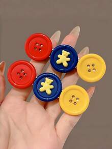 3pcs Cute Bear Button Hair Clips, Colorful Crocodile Hair Clips, Sweet Y2K Women's Hair Accessories - Multicolor - View 5