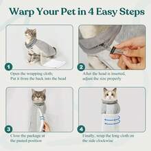 Serviette de toilettage pour chat, tissu enveloppant confortable et auto-adhésif pour la coupe des ongles, couverture d'emmaillotage anti-évasion pour chat pour la médication et le nettoyage des oreilles, couverture de contention style burrito anti-griffure pour chat - S - Voir 2