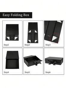Black Gift Box With Ribbon, Suitable For Groomsmen Gifts, Magnetic Closure, Foldable Rectangular Luxury Gift Box, Perfect For Weddings, Christmas, Halloween And Birthdays - Black - View 5
