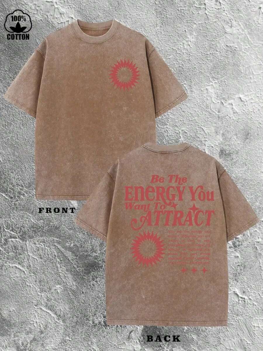 Men's T-Shirt With Creative Vintage-Style Print, Distressed, Crew Neck, Short Sleeves, High Quality, Heavy Wash, Soft, Comfortable, Breathable, Men's Clothing, Fashion, Retro Urban Style, Men's T-Shirts, Women's T-Shirt, National Shipping - 咖啡色 - 查看 1