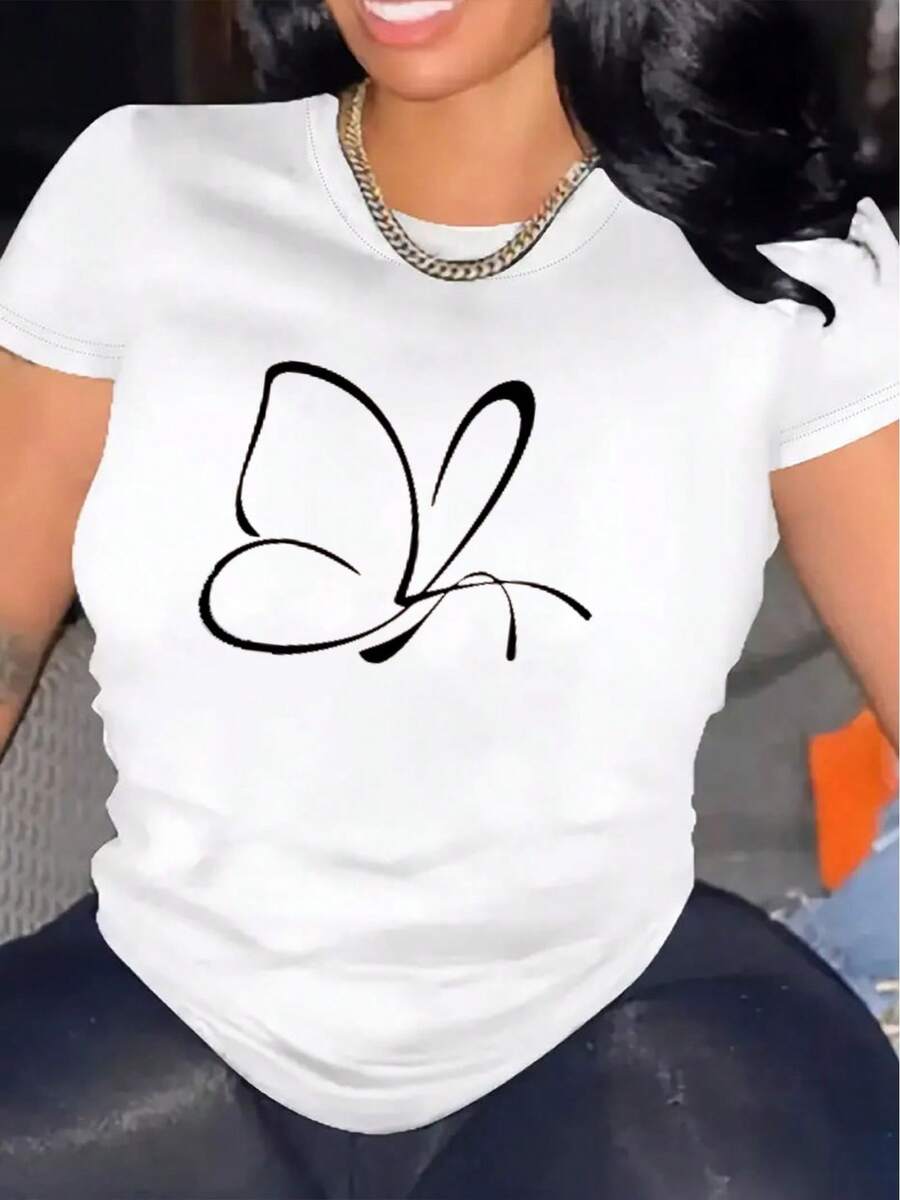 Women's Casual Short Sleeve T-Shirt, 1 Pack, Thick Fabric - Comfortable Round Neck, Soft And Cute Top - 白色 - 查看 1