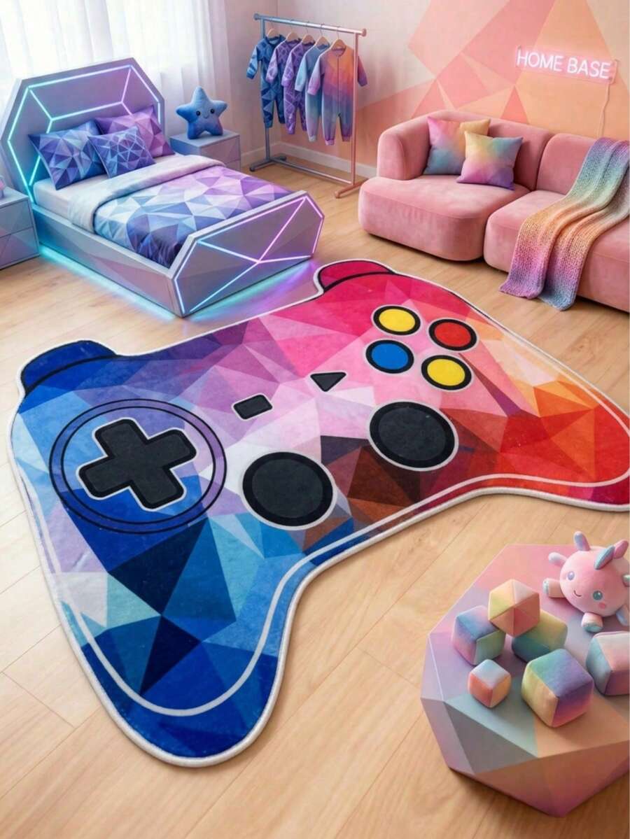 1 pieza Alfombra decorativa con forma de mando de juego de cristal, alfombra de juego linda, absorbente y antideslizante, adecuada para dormitorio, decoración del hogar, exterior, alfombra lavable - Multicolor - Ver 1