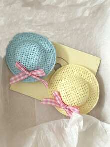 2/4-Piece Set Of Fresh Bow Woven Straw Hat Hair Clip Mini Cute Hair Accessory (Random Color) - Multicolor - View 3