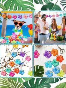 6/12pcs Spring Floral Bamboo Hanging Decor, DIY Craft, Tropical Flowers, Hawaiian Flowers, Party Decoration, Wreath Decor, Pre-Drilled With Rope, Suitable For Wall, Window Decoration, Summer Party Supplies - Multiple Styles - View 3