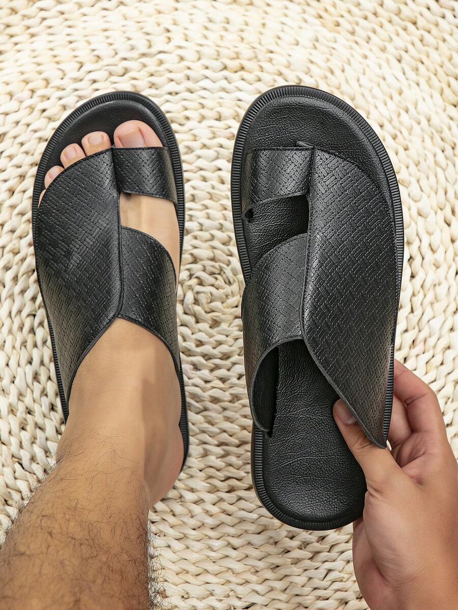 男士阿拉伯风格凉鞋,黑色沙滩拖鞋 - 黑色 - 查看 1