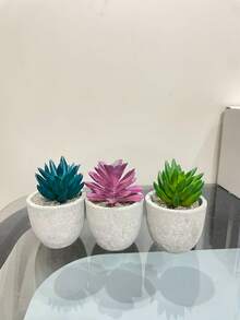 1/3件組人造多肉植物盆栽組合（含水泥盆），適用於室內裝飾、花園佈置、書架陳列與桌面裝飾，亦適合作為畢業禮物 - 彩色 - 查看 7