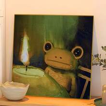 1pc New 5D Round Acrylic Diamond Painting, Featuring Frog And Candlelight Theme, Mosaic Crafts. Suitable For Home Wall Decor, Adding Artistic Atmosphere. Handmade, Warm And Creative, Ideal Gift For Girlfriend, Parents, Friends On Holidays, Without Frame - round diamond - View 2