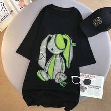 Camiseta de manga corta de algodón puro, resistente, con pedrería, de alta gama, nueva colección de verano 2024, moda femenina, de gran , holgada y de marca de moda. - Blanco - Ver 10
