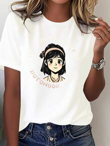 Women's Dotonbori Osakara Anime T-Shirt - Casual Round Neck With Design Inspired By The Dotonbori Osaka Icon, Japanese Kanji Letters For Anime Fans And Japanese Culture Clothing - 白色 - 查看 1
