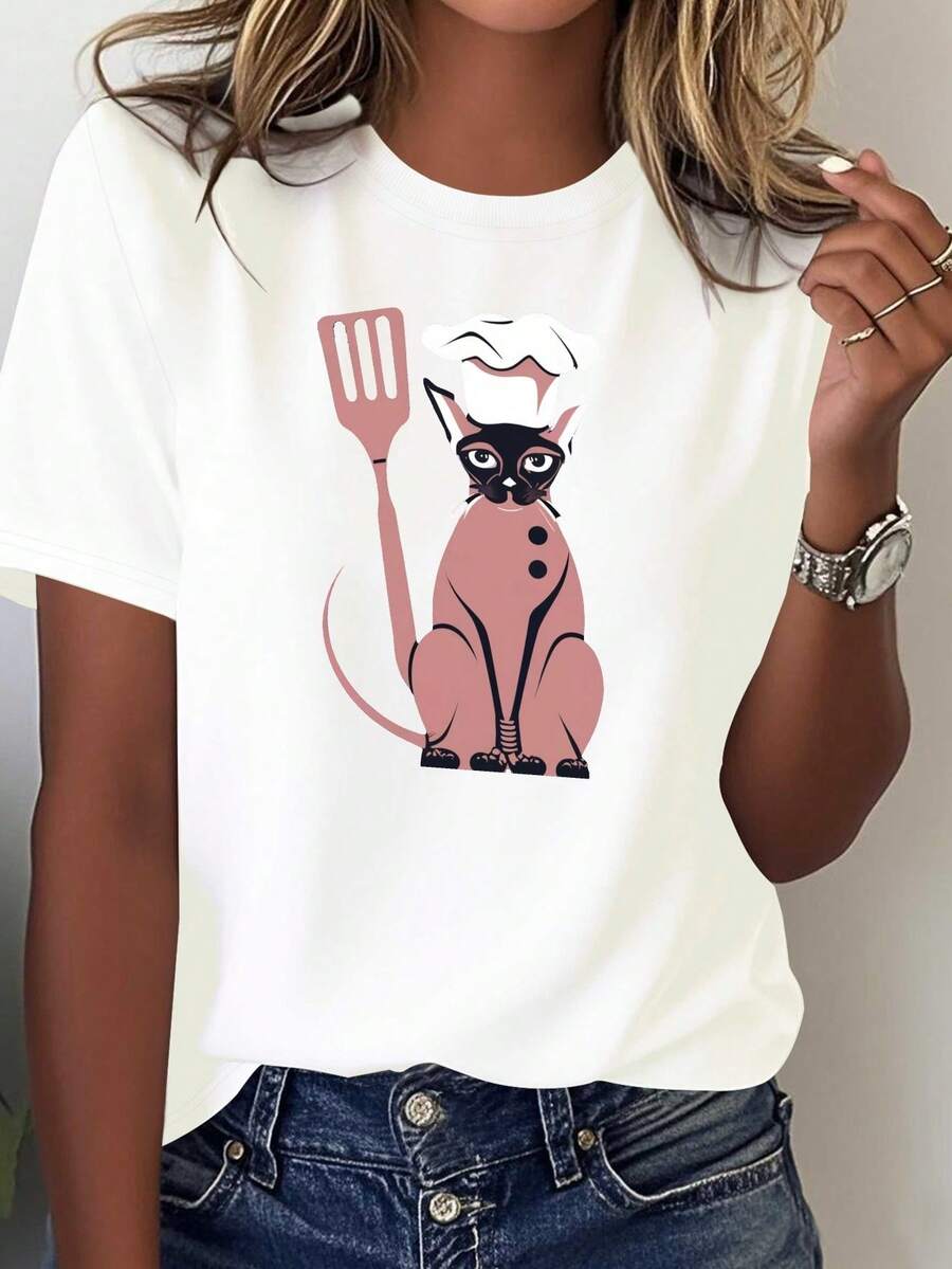 Camiseta de Mujer con Diseño Japonés Maneki-Neko Gato Afortunado y Chef - 100% Cómoda Camiseta Casual con Estampado en Blanco y Inspirado por Japón, Roja Conjunto del Dibujo Delicioso: El Gao Chef u Pata De La Fortuna. I para Fiestas Anime, Ropa Diaria Lavable a Maquina, Prendara Todos Los Tiempos Enamorados Por la cultura japonesa, Patrón Geométrico, corte Rel Gráfico Juguetona Desde el gatinho chef Color rosso vibrante