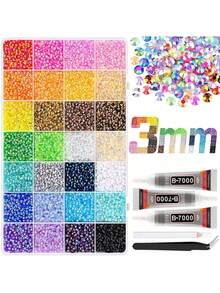 28-Grid Jelly Resin Rhinestone DIY Set With Glue, Tweezers, And Dotting Pen, Multi-Color Mixed Resin Rhinestones, Suitable For Handmade DIY Jewelry, Phone Cases, And Other Rhinestone Decorations - Multicolor - View 8