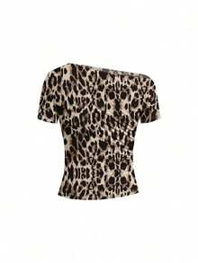 Camiseta de moda de manga corta con hombros oblicuos y ajustada de unicolor para mujer, verano - Multicolor 6 - Ver 11