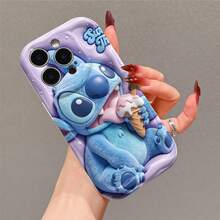 Disney Stitch Phone Case, Official Disney Lilo & Stitch Character Design, Sweet Stitch With Pink Ice Cream Cone Protective Cover. Compatible With IPhone 17, 16, 15, 14, 13, 12, 11 Pro Series, Featuring Plush-Style Stitch Licking An Ice Cream Cone On A Dreamy Purple Background, Perfect For Disney Fans And Stitch Lovers To Showcase Their Favorite Character, Ideal For Birthdays, Holidays, Anniversaries, Graduation Gifts, Or Any Special Occasion To Surprise Family, Friends, Classmates, And Loved Ones. - 白色 - 查看 3