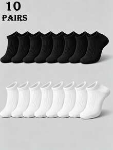 10 Pairs Unisex Soft & Comfortable Short Socks, Suitable For Daily Wear And Sports - Black and White - View 2