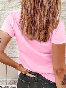 Camiseta de manga corta para mujer, estampado de mariposas coloridas y de ensueño, estilo vintage elegante, exquisito, lindo, sexy y dulce, cuello redondo, corte regular, regalo para mujer, regalo de cumpleaños, camiseta para ir al trabajo, camiseta para fiestas, tela suave y cómoda. - Rosa - Ver 2