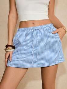 Pantalones Culotte Casuales Holgados para Mujer con Cordón Ajustable en la Cintura y Bolsillos a Rayas - Beis - Ver 8