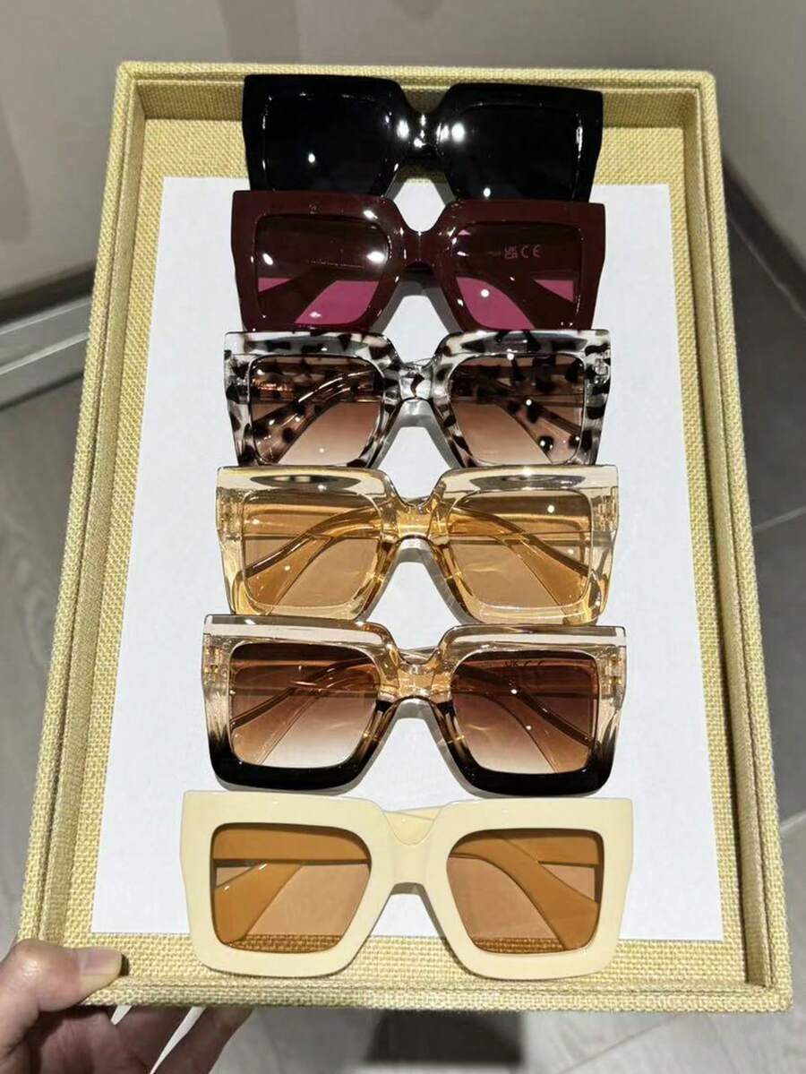 6pcs Plastic Geometric Oversized Full-Frame Leopard Print Classic Retro Timeless Set For Women, Suitable For Rave Parties, Outdoor Travel, Halloween Street Photography, Music Festivals, Carnivals, Creative Fashion Glasses Accessories