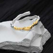 Nhẫn bạc 925 Sterling hình dáng bất đối xứng, hai tông màu, có thể điều chỉnh kích thước, kiểu dáng biển cả, quà tặng tốt nghiệp cho nữ. - Bạc - Xem 2