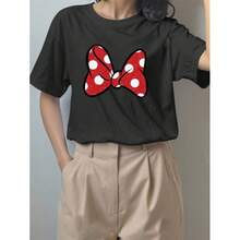 Camiseta de mujer de verano, nueva, con estampado de lazo, cuello redondo y manga corta, para comercio exterior transfronterizo europeo y americano. - Blanco - Ver 4