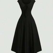 Sweetro Solid Color Waist Tie Fitted Knit Maxi Dress, European And American Style - Camel - Ver 7
